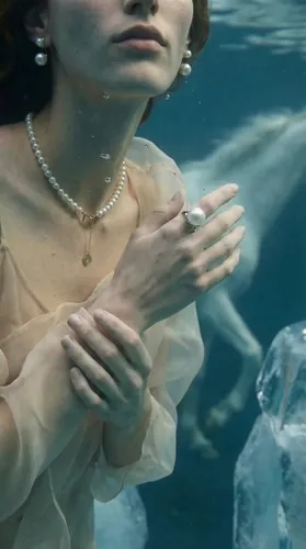 Malvensky — pearl necklace and ring, underwater detail